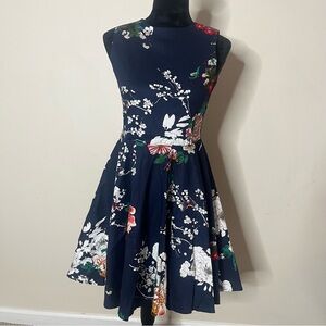Kate Kasin Girl Sz 15/16Y‎ Navy Blue Floral Print A~Line Fit & Flare Dress
